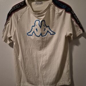 Kappa Kids Cream Logo Tee with Blue Accent